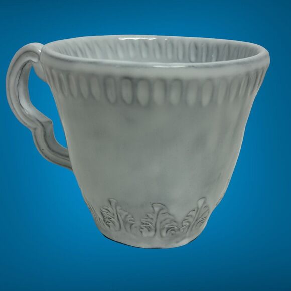 Set Of 2 Vietri Incanto Leaf Stone White Coffee Tea Mugs Handmade In Italy NWT - Picture 9 of 16